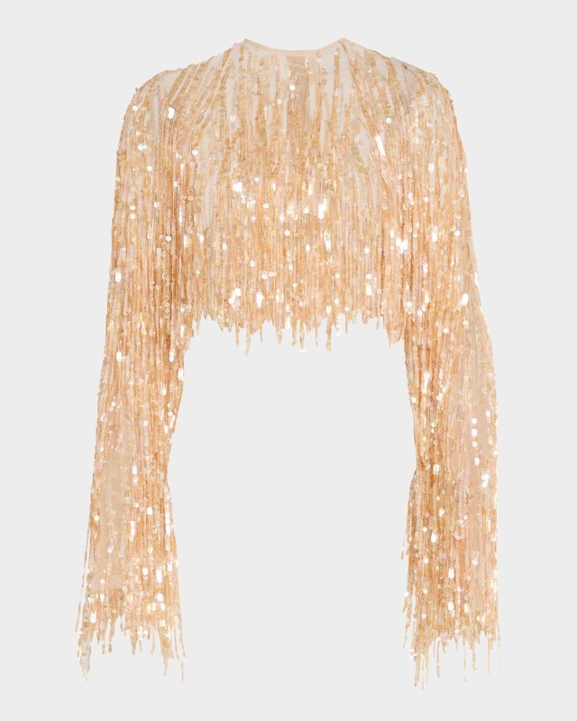 Fringe Sequined Cropped Top